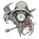 clock grim reaper face inside tattoo design idea