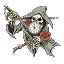 clock grim reaper face inside tattoo design idea