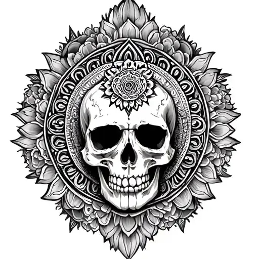 mandala and skull surrounded tattoo design idea