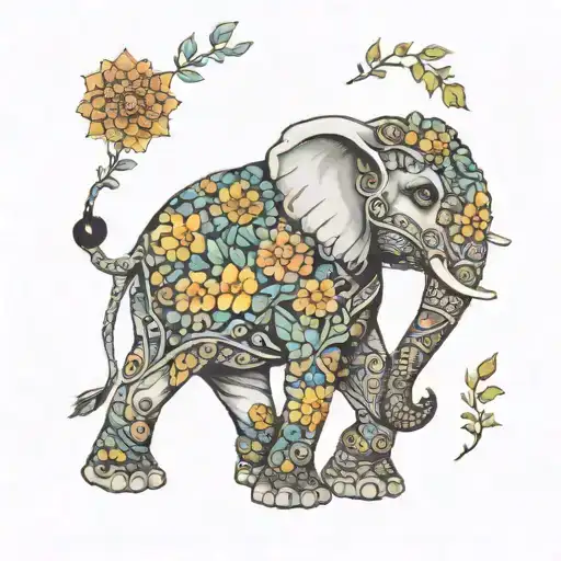 elephant surrounded mandala plants growing tattoo design idea