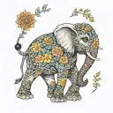 elephant surrounded mandala plants growing tattoo design idea