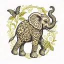 elephant surrounded mandala plants growing tattoo design idea