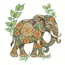 elephant surrounded mandala plants growing tattoo design idea