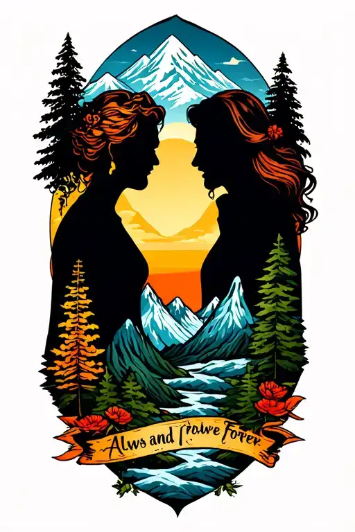 couple tattoo with mountains always and forever tattoo design idea