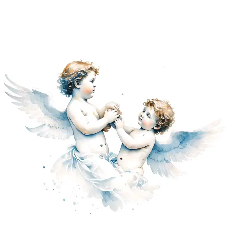 cherubs embracing tenderly Their wings tattoo design idea
