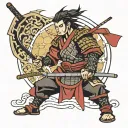 sleep deprived samurai warrior tattoo design idea