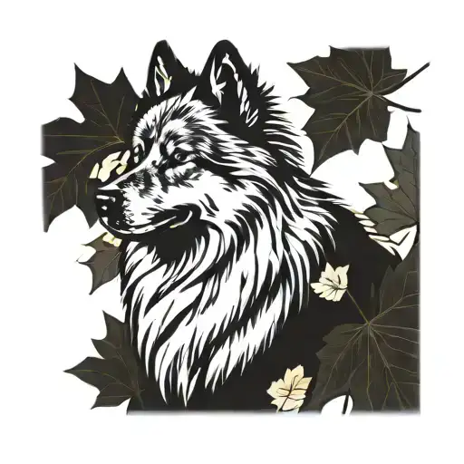 keeshond surronding maple leafs tattoo design idea