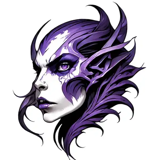 Black and white tattoo of beautiful version of slaanesh  tattoo design idea