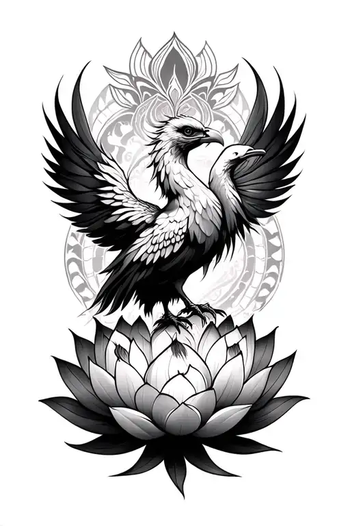 lotus mandala design with phoenix tattoo design idea