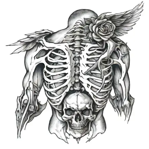 back tattoo where the  bones are metallic and the right shoulder blade is broken  tattoo design idea