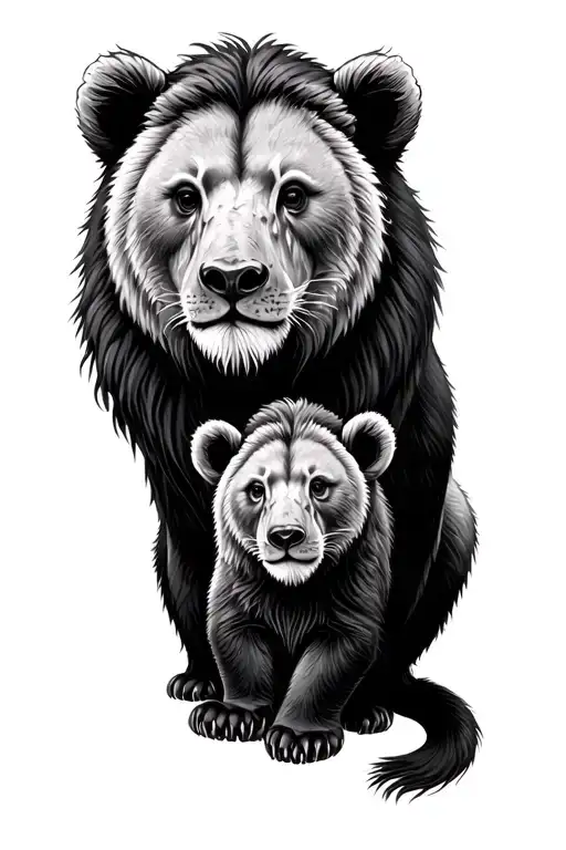 Mama Bear Baby Bear lion tattoo design idea