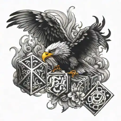 Chicano style dice cards flames smoke no girl flower eagle tattoo design idea