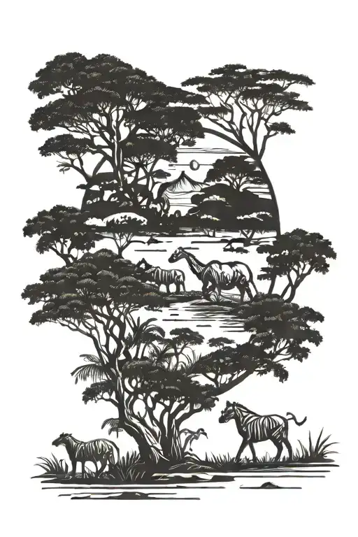 safari scene tattoo design idea
