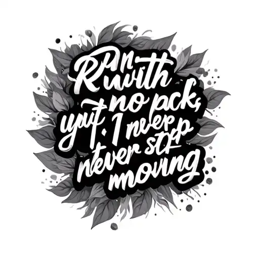 A delicate tattoo design featuring the quote "run with no pack, yet I never stop moving" in elegant, connected cursive h tattoo design idea