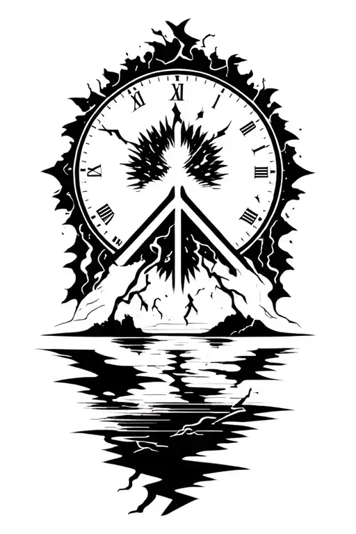 peace and lightining storm and time and nature tattoo design idea