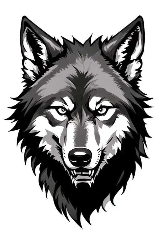 Angry wolf looking forward tattoo design idea