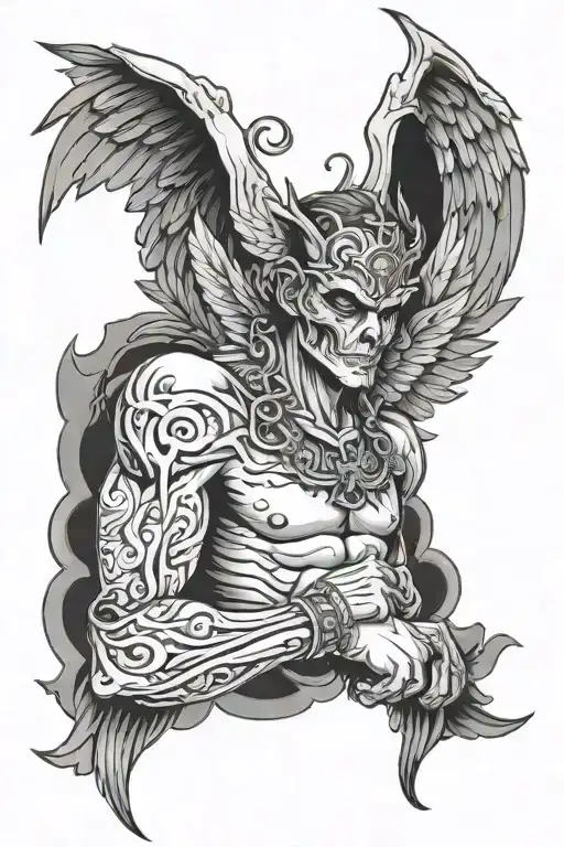 gangster angel half demon tattoo design idea