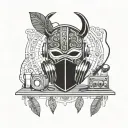 Combine a traditional African mask with a mixing board and headphones tattoo design idea