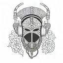 Combine a traditional African mask with a mixing board and headphones tattoo design idea