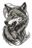 wolf head biting sun tattoo design idea