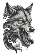 wolf head biting sun tattoo design idea