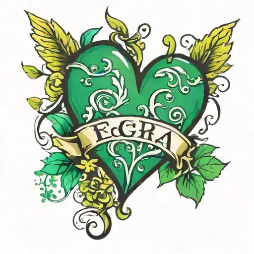 text EA green heart apart tattoo design idea