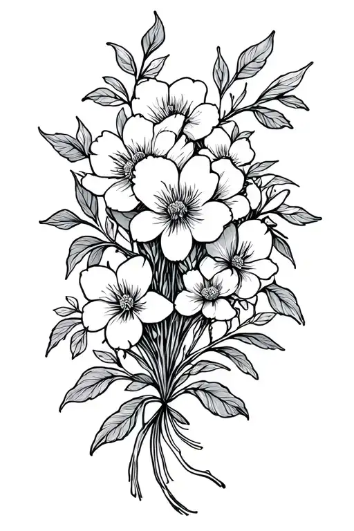 vine and flower bouquet tattoo design idea