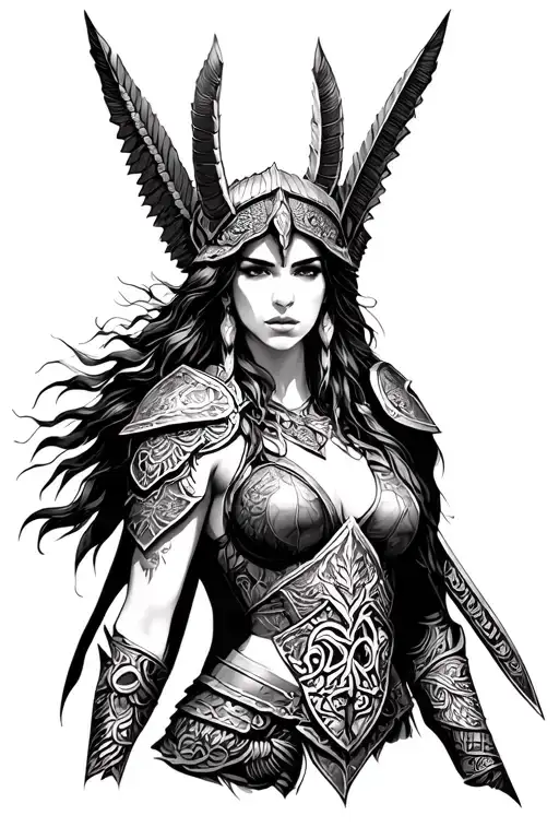 Valkyrie warrior with intricate tattoo design idea
