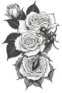 single ant coming out of a rose tattoo design idea
