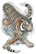 Japanese tiger surrounded by water and fire tattoo design idea