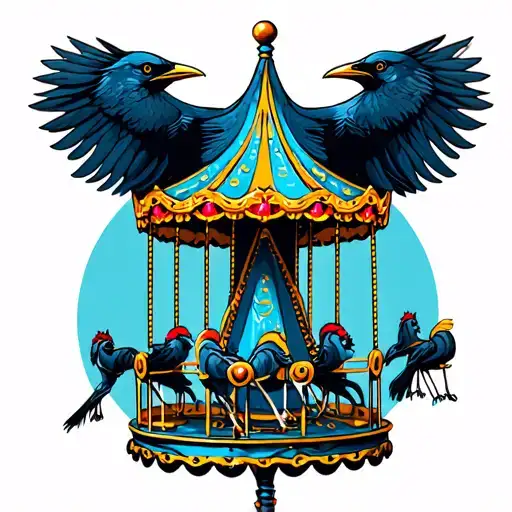 crow carousel ride tattoo design idea