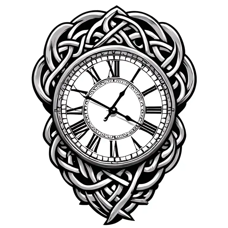 Celtic trinity knot clock face tattoo design idea