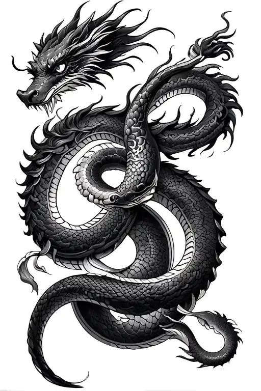 Chinese dragon and snake arm wrap tattoo design idea