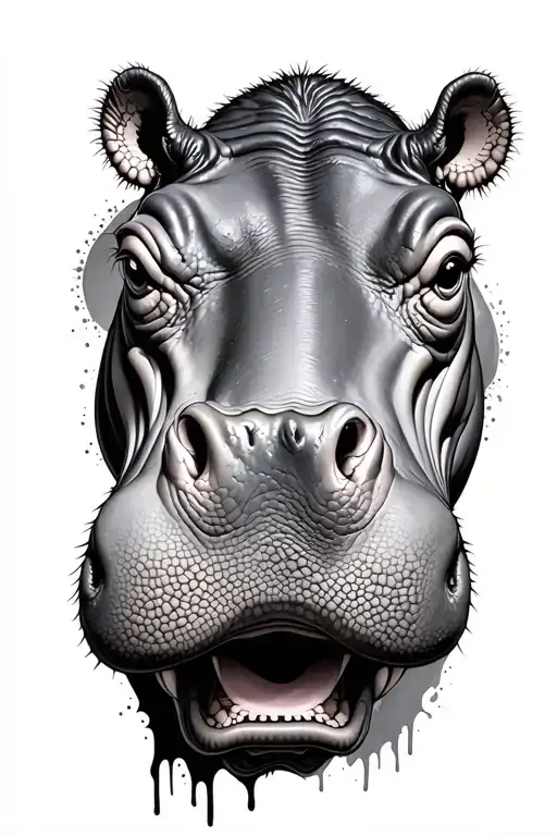 hippopotamus head emerging tattoo design idea
