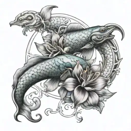 pisces over taurus flower intertwined tattoo design idea