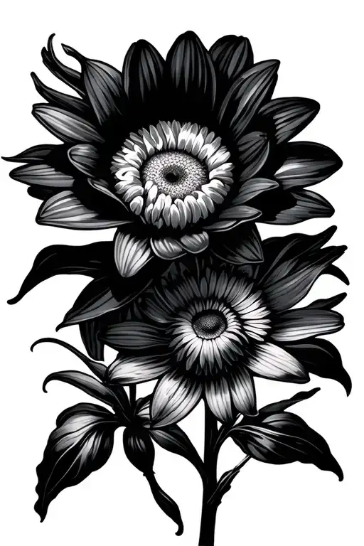 daffodil, aster, chrysanthemum flowers symbolizing tattoo design idea