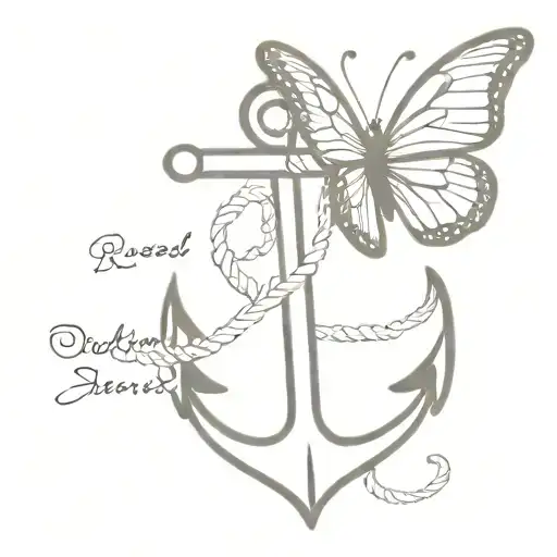 anchor with a butterfly resting with the name Russell and Jeremiah 29:11  tattoo design idea