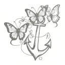anchor with a butterfly resting with the name Russell and Jeremiah 29:11  tattoo design idea
