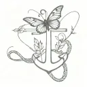 anchor with a butterfly resting with the name Russell and Jeremiah 29:11  tattoo design idea