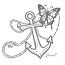 anchor with a butterfly resting with the name Russell and Jeremiah 29:11  tattoo design idea