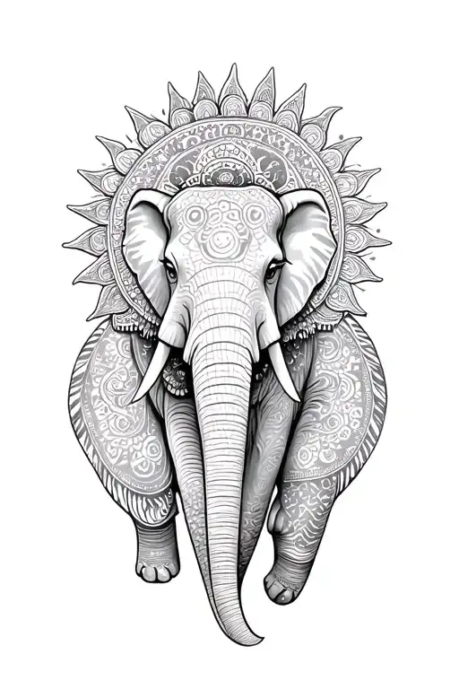 Mandala Elephant sun moon tattoo design idea