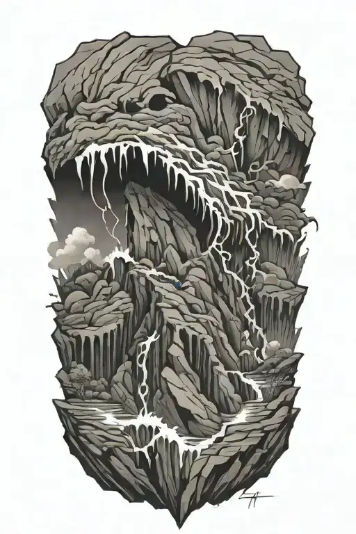storm weathered rock tattoo design idea