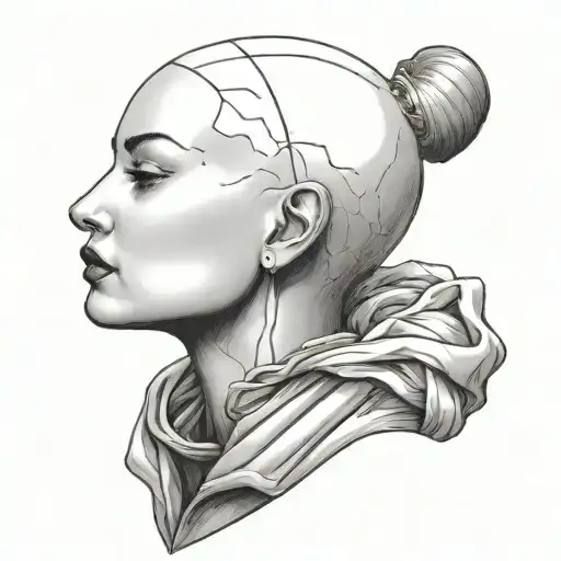 bald girl head sigilism tattoo design idea