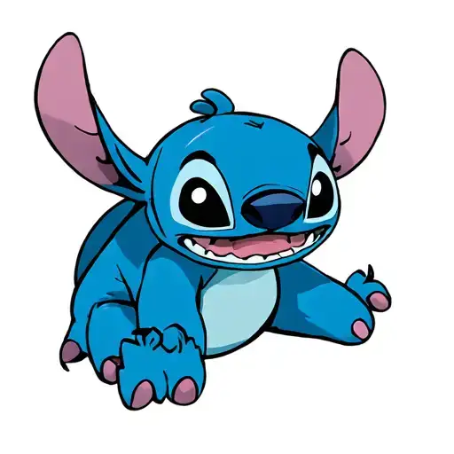 stitch character, with four arms colourful sitting  tattoo design idea