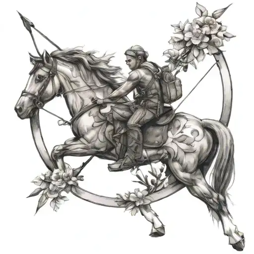 Sagittarius archer focus with some flowers   tattoo design idea