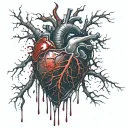 Black Releastic Heart, Bleeding, dripping blood, veins, Aorta valve, vessels, dark red, bloody, Blood Splatter, melting. tattoo design idea