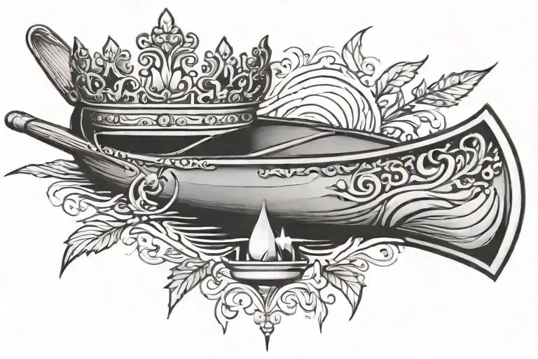 canoe with crown tattoo design idea