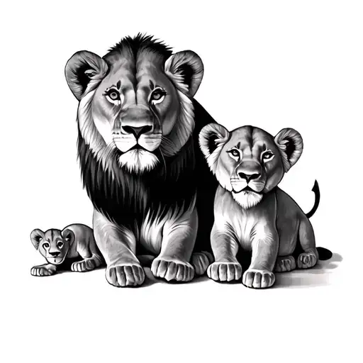 lioness tattoo and 4 lion cubs tattoo design idea
