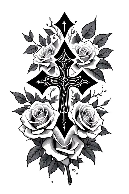 cross and roses tattoo design idea