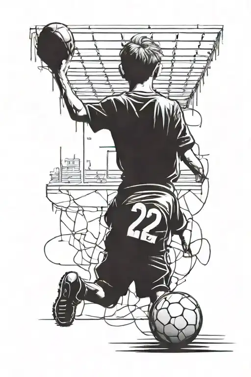 child from behind, football, stadium, dream, Naples, graffiti, 22 tattoo design idea